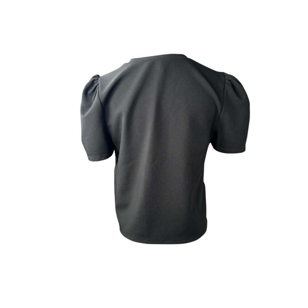 BCBGeneration Black Short Puff Sleeve Pearl Embellished Top Sz. M - Picture 3 of 5